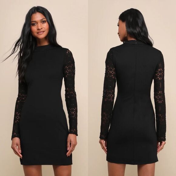 Lulus Dresses & Skirts - Lulu’s Lace Up Your Sleeve Black Lace Long Sleeve Bodycon Dress